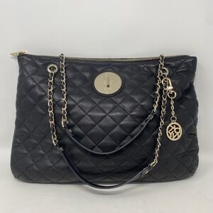 DKNY Black Leather Quilted Shoulder Bag Tote Handbag Baddie It Girl Convertible